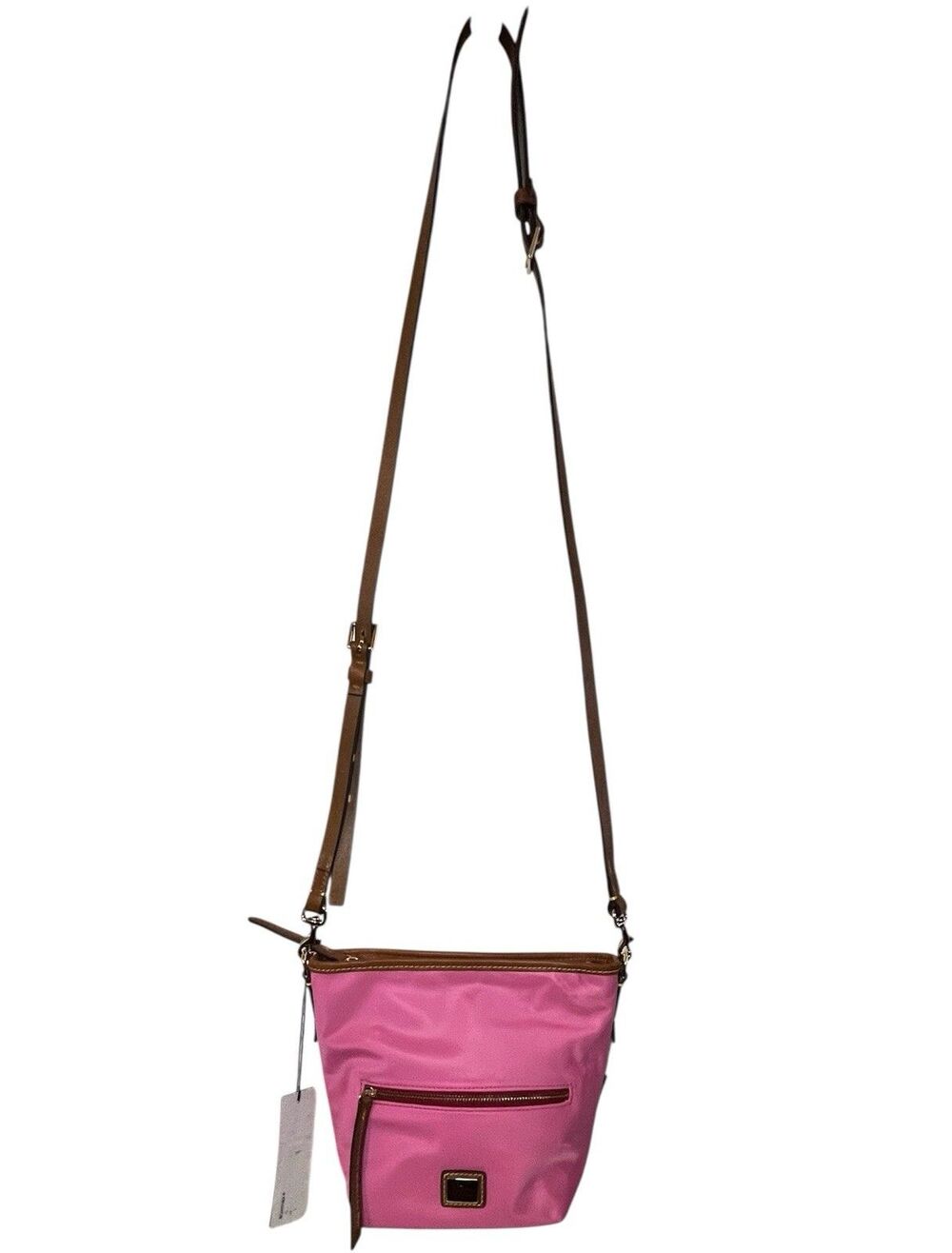 Dooney Bourke Pink Nylon Crossbody Shoulder Bag Brown Leather Trim Duck Logo NWT - Picture 13 of 16